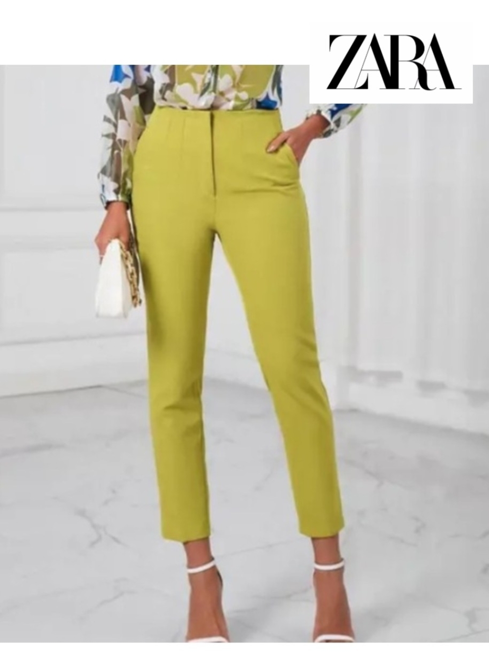 ZARA Lime/Green High-Waist Pants Size XS